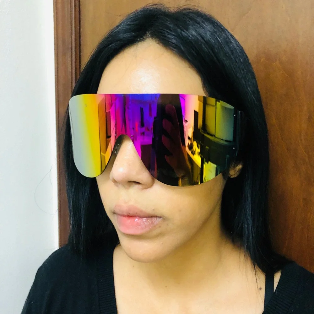 Oversized Sunglasses Luxury Face Cover Frameless Multi Mirror Color‎ Lens Lentes